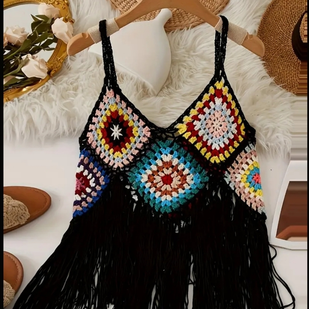 Crochet Colorblock Cami Tops